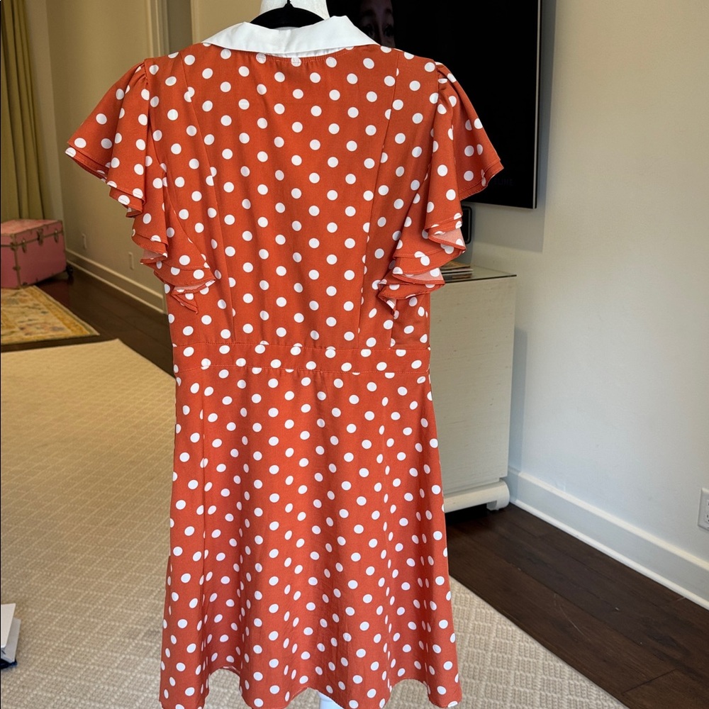 Aiden - Women’s Orange Polka Dot Mini Dress w/ White Collar - Size: Medium - Picture 5 of 10